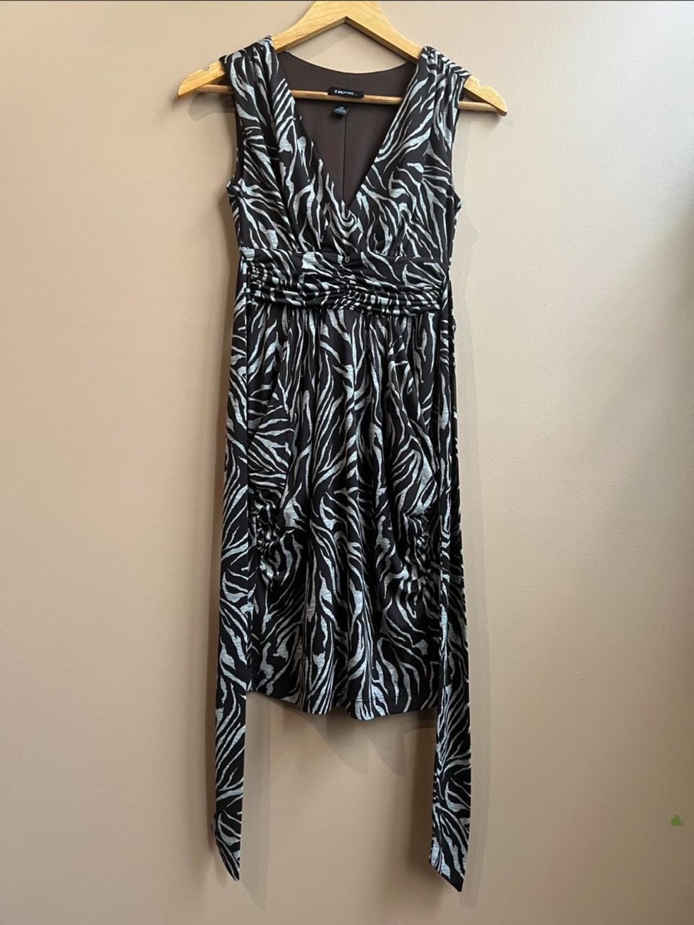 Y2K “Iz Byer dress” Zebra print mini-knee length dress with ruching and tie back - Picture 8 of 8